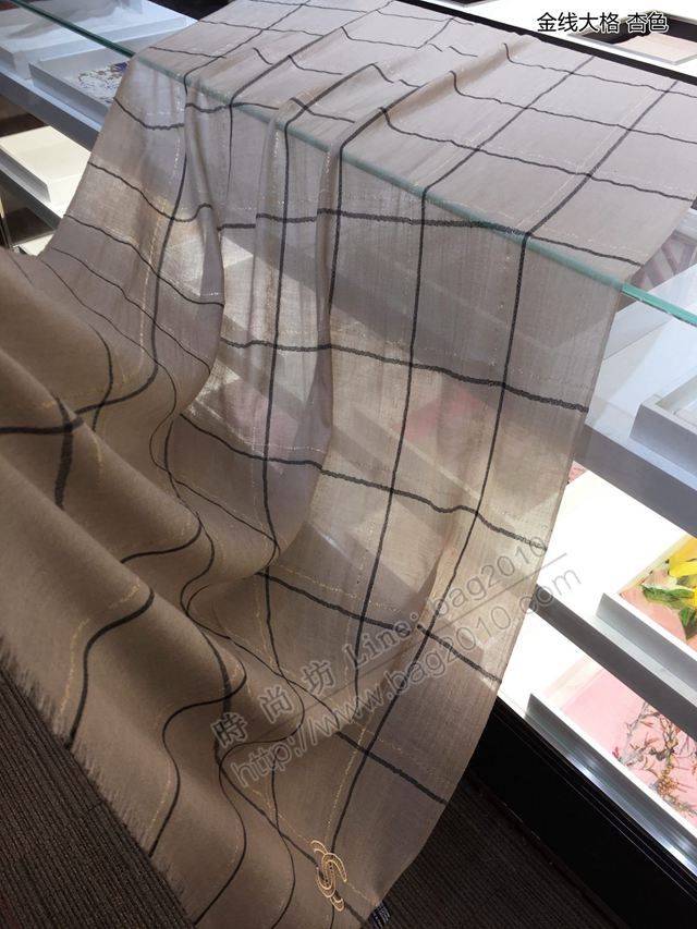 CHANEL圍巾 2019年最新火爆款 香奈兒工藝款金線大格羊絨女圍巾  llwj6824